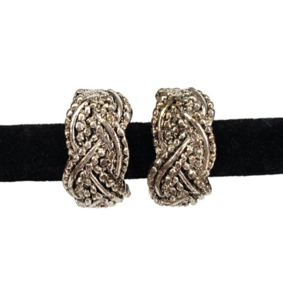 Vintage Vendome Women's Clip On Earrings Silver Tone Braid - Picture 1 of 15